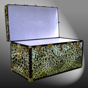 05-196 CH FAUX CHEETAH 36 Deep Storage Trunk with ABS Trim